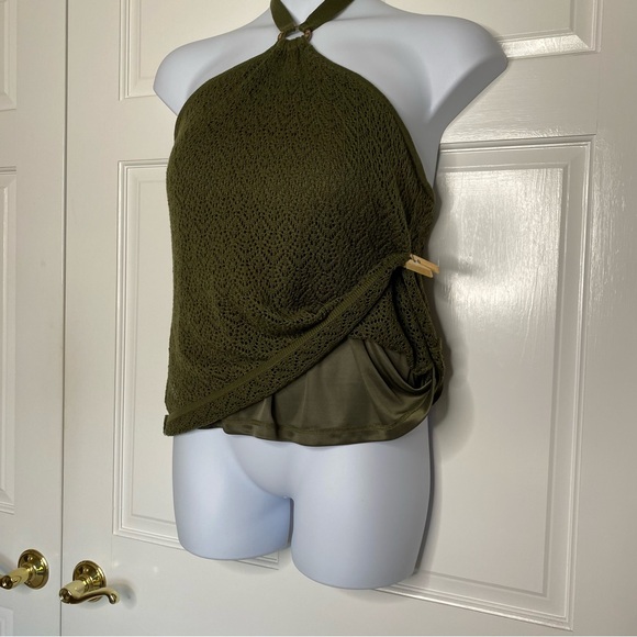 Lane Bryant Top Open Crochet Halter Tank Sweater Twin Set 18/20 Olive Coastal - Picture 5 of 10